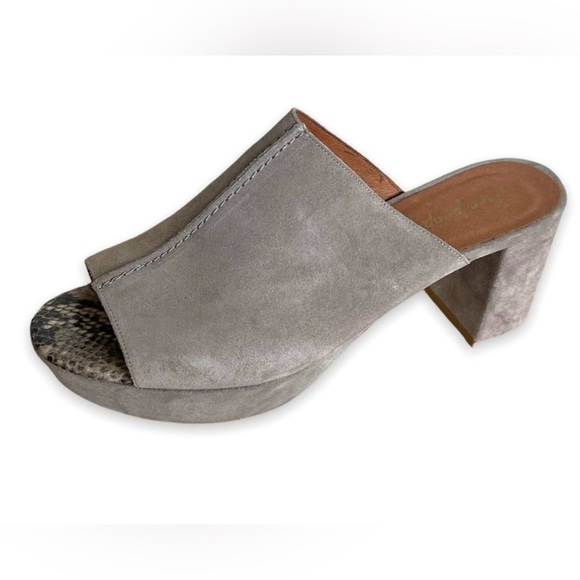 Free People Taupe Suede Mules with Snakeskin Accent - Picture 4 of 4